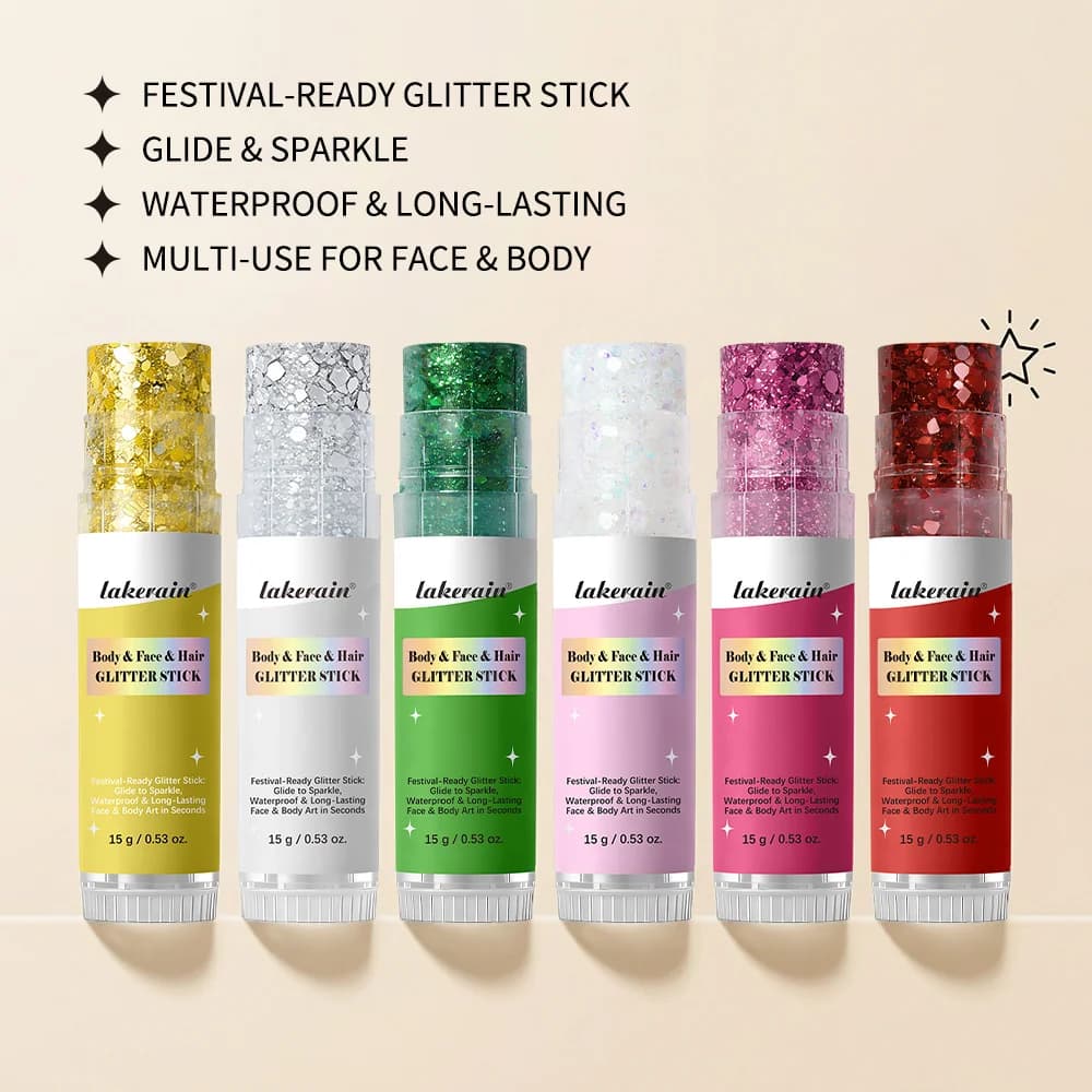 Stick scintillant pour le corps, imperméable, longue durée, non collant, lisse, paillettes riches et éblouissantes, pour le maquillage de festival et de fête