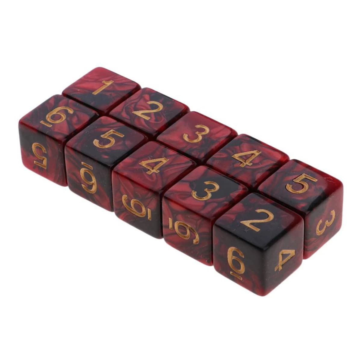 Nouveau jeu de 10 dés D6 de 16 mm en acrylique bicolore rouge et noir pour les jeux de rôle sur table DND