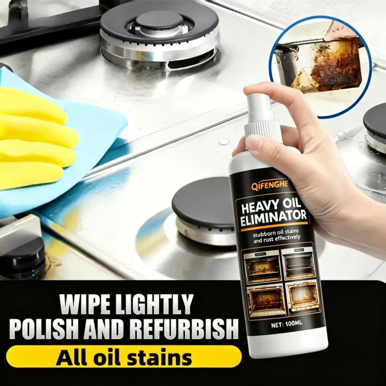 QiFENGHE 100ML Éliminateur d'huile lourde, Dégraissant et antirouille puissant, Nettoyant pour four et grill sans démontage ni rinçage, Sûr