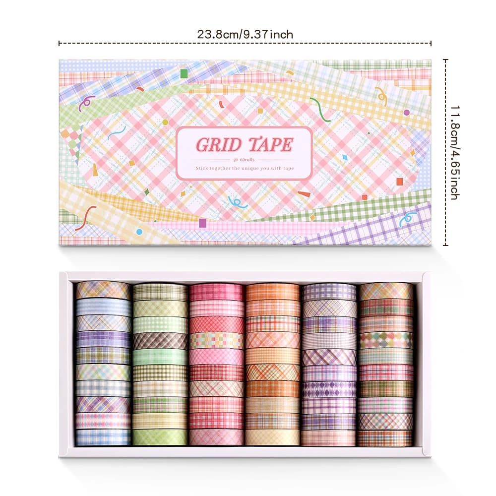 60 rouleaux de rubans Washi Vintage, ensemble de rubans de masquage décoratifs à rayures colorées pour bricolage, artisanat, journal, Scrapbooking