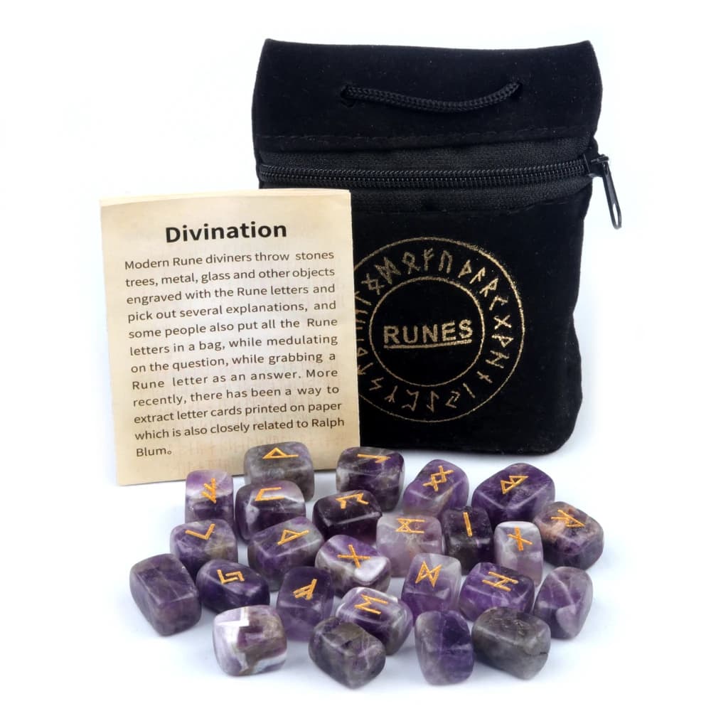 Ensemble de Runes de Sorcières avec Sac de Rangement, Clip Naturel Agat, Radiesthésie, Méditation, Équilibrage, Pierre de Guérison, Décor Porte-Bonheur, 25 Pièces