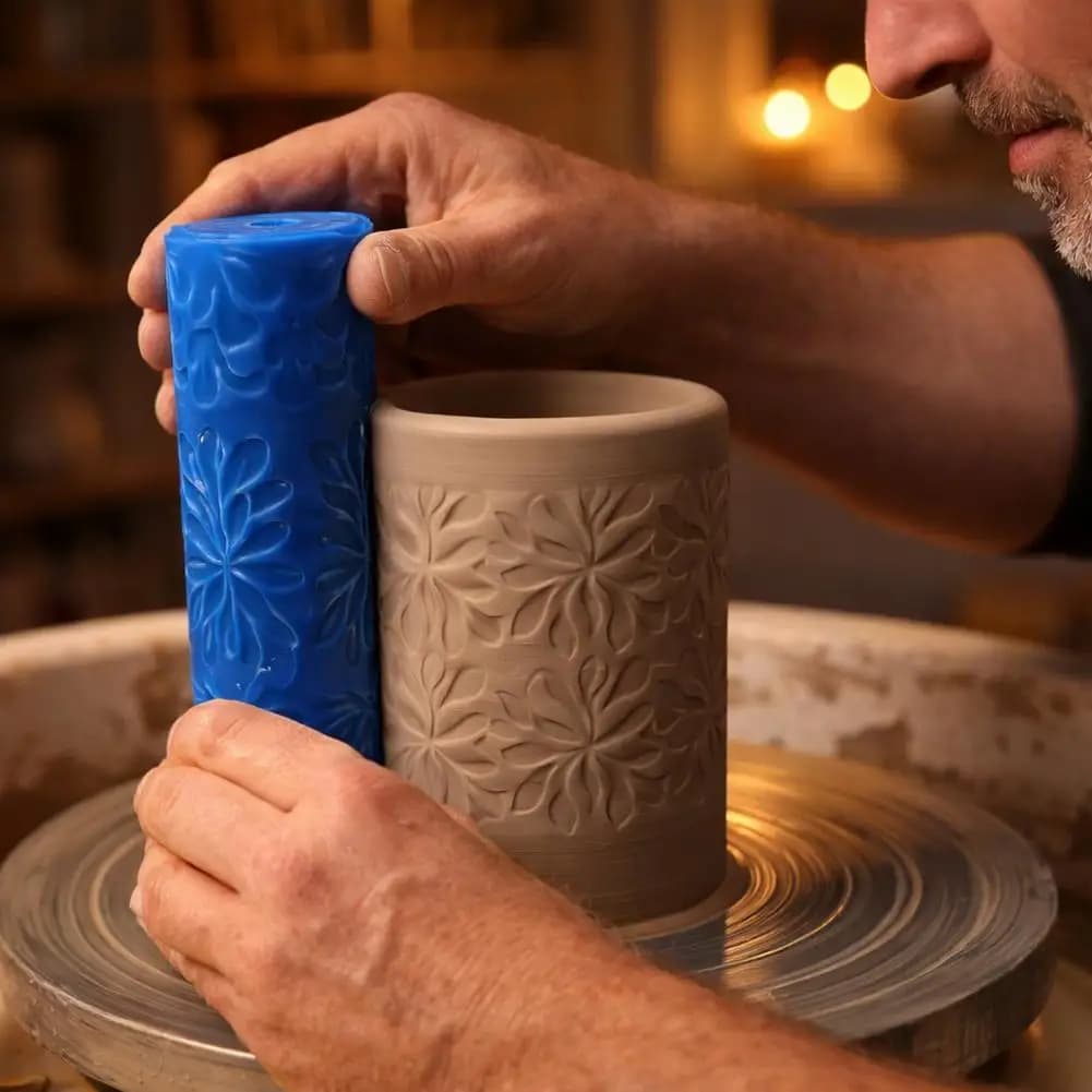 Rouleau à motifs en forme de rose, fabriqué avec une surface en argile texturée, design floral exquis, adapté à la céramique et à l'argile polymère, et