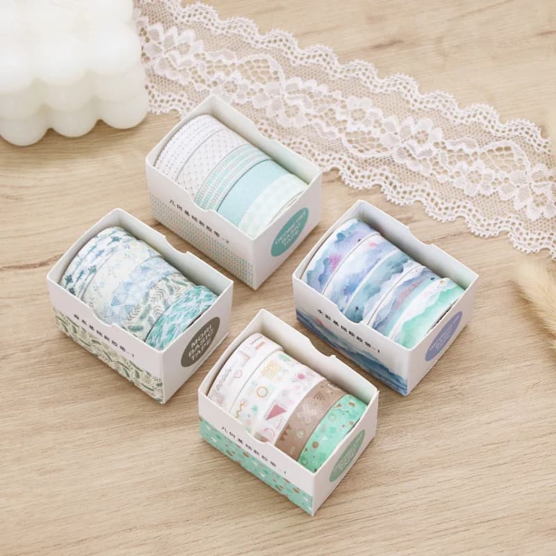 Lot de 5 rouleaux de ruban Washi géométrique rétro