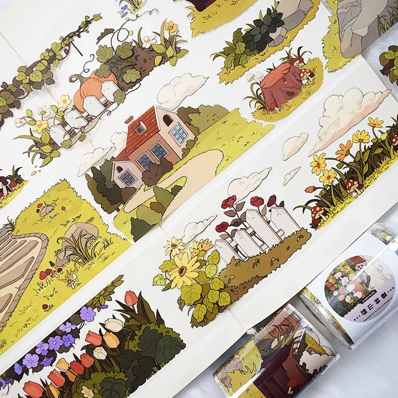 Rouleau de rubans Washi en PET à fleurs bleues