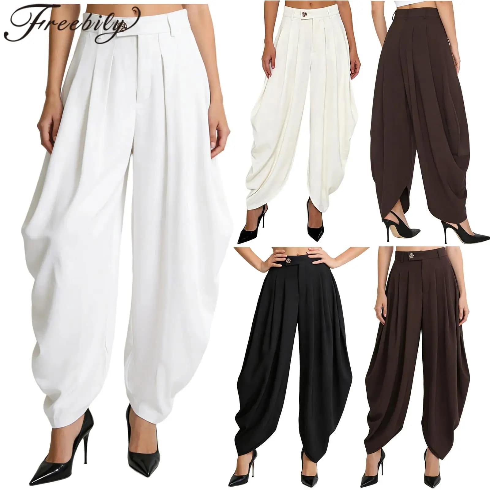 Pantalons amples pour femmes, pantalons palazzo décontractés, pantalons amples, plissés baroques, pantalons de bureau, pantalons de mode pour femmes