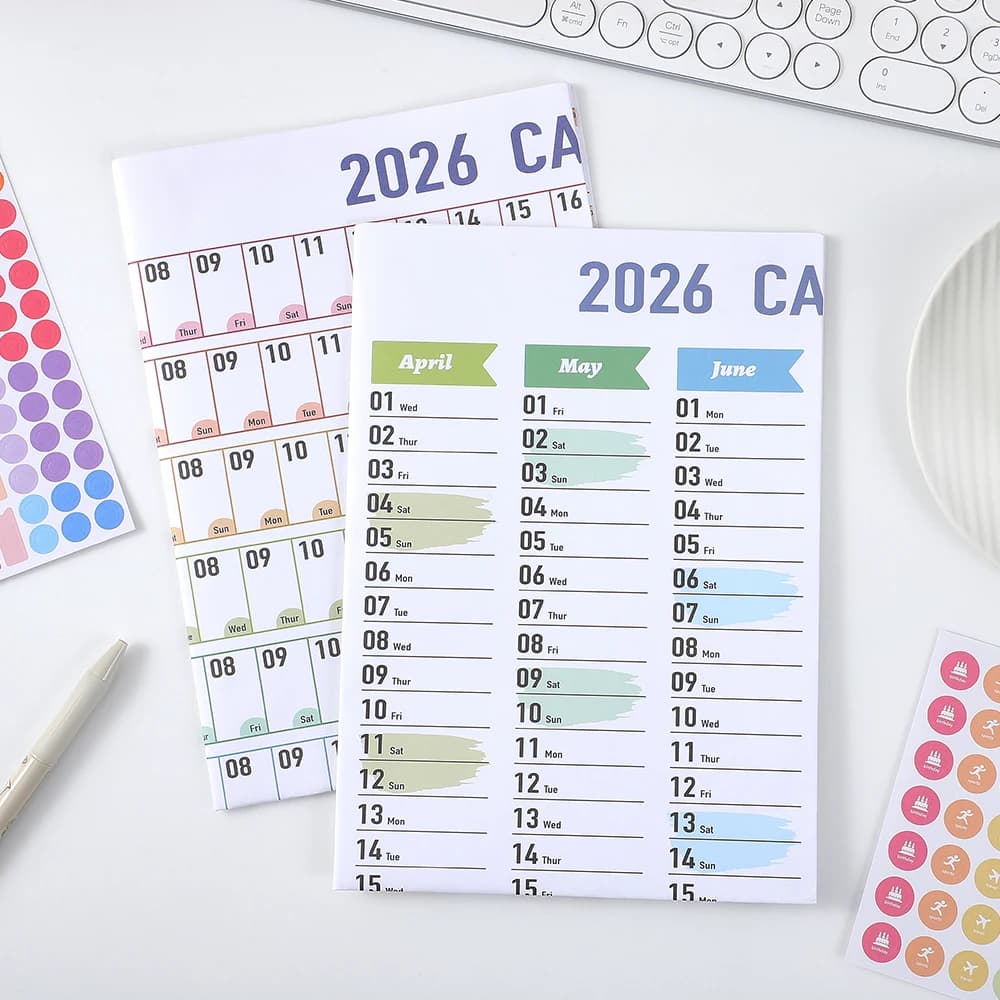 Calendrier mural en papier coloré 2026 avec autocollants
