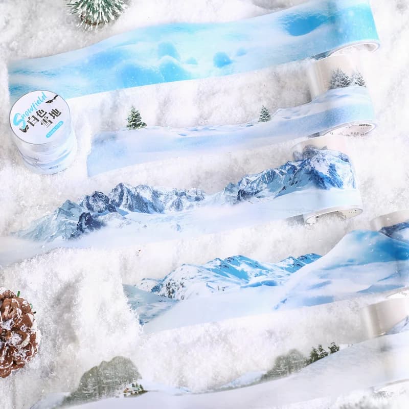 1 rouleau d'autocollants en ruban adhésif sur le thème de la scène de neige d'hiver, styles de neige polyvalents et détails croustillants, parfaits pour l'embellissement du journaux