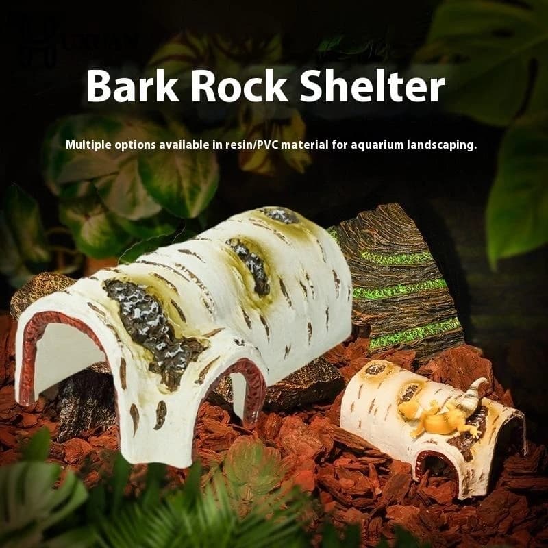Grotte de cachette pour reptiles – Abri durable en résine à texture de bois de bouleau pour lézards et amphibiens, idéal pour perdre, détendre et jouer