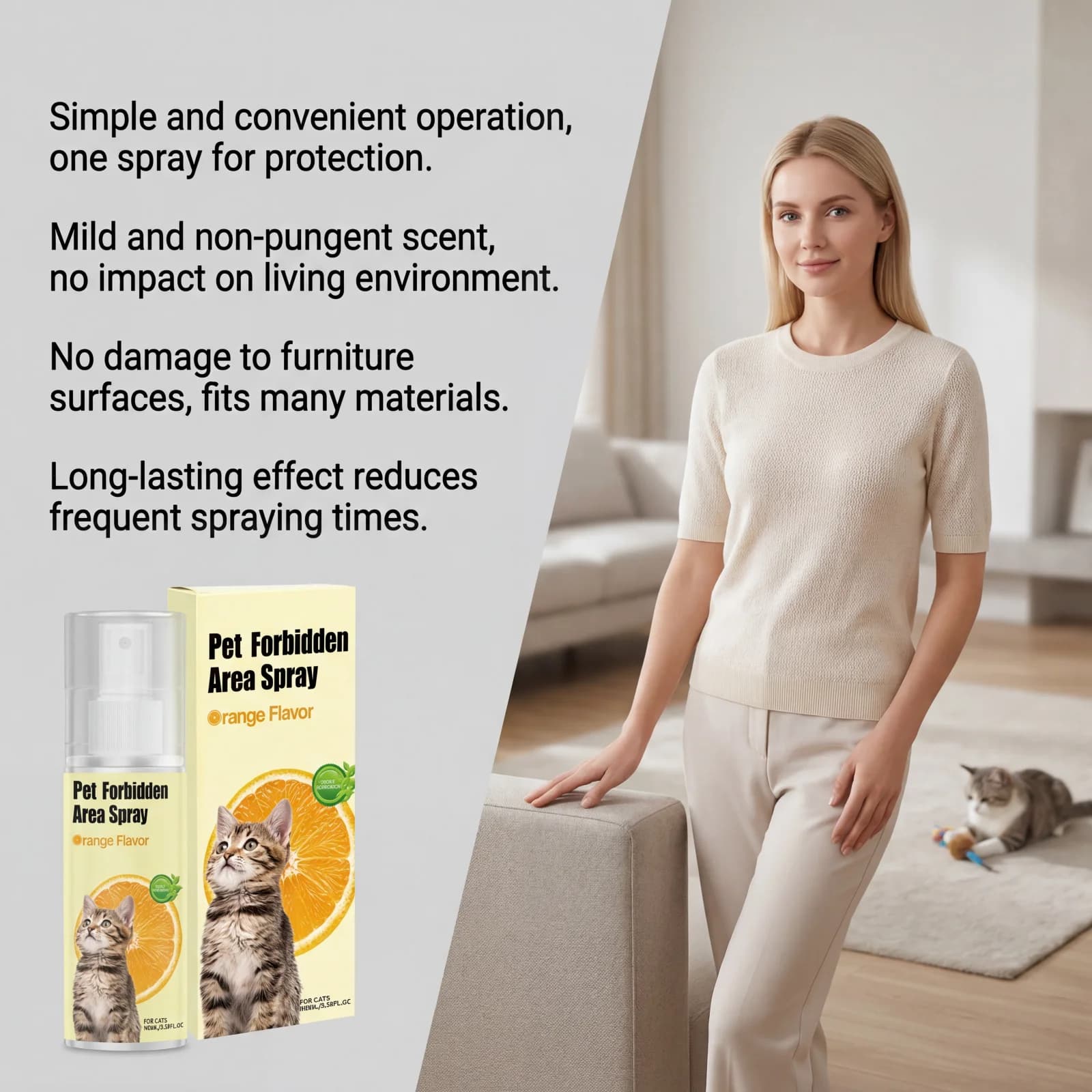 Spray d'entraînement pour chat 100 ml, correcteur de comportement pour animaux de compagnie, prévient les morsures, les urinations, anti-griffures, non toxique, parfum orange, spray répulsif pour anim