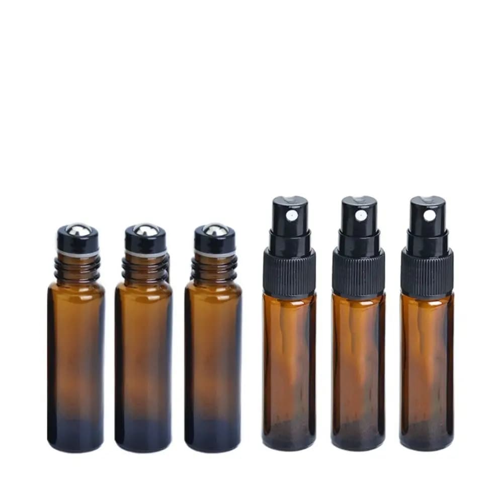 2 pièces 10ml bouteille d'huile essentielle doterra ambre verre épais rouleau bouteille vaporisateur compte-gouttes bouteille voyage sous-embouteillage
