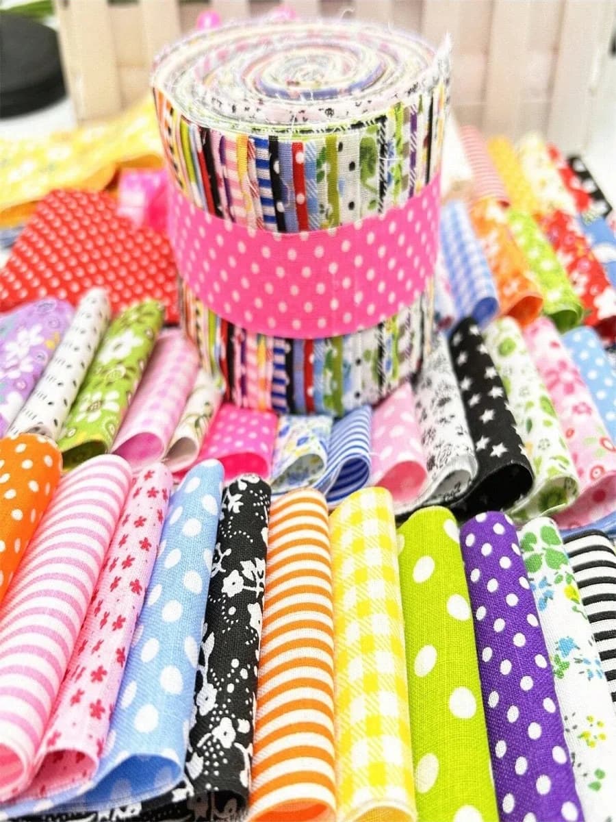 40 pièces coloré imprimé 6.5x50CM matériel de couture coton gelée rouleaux bandes plaine tissu bricolage Patchwork Quilting décoration