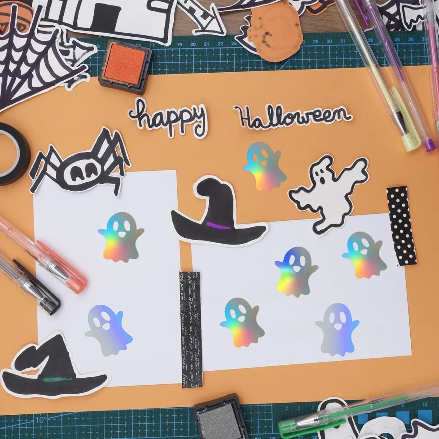 Rouleau d'autocollants fantômes d'halloween, 500 pièces, autocollants Laser fantôme, autocollants décoratifs en papier auto-adhésifs pour cadeaux de fête d'halloween