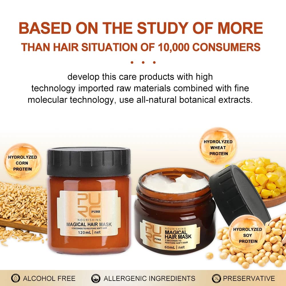 120/60ml masque capillaire magique huile d'argan crème de soin des cheveux réparation sec frisottis dommages kératine traitement masques doux brillant pour cheveux PURC