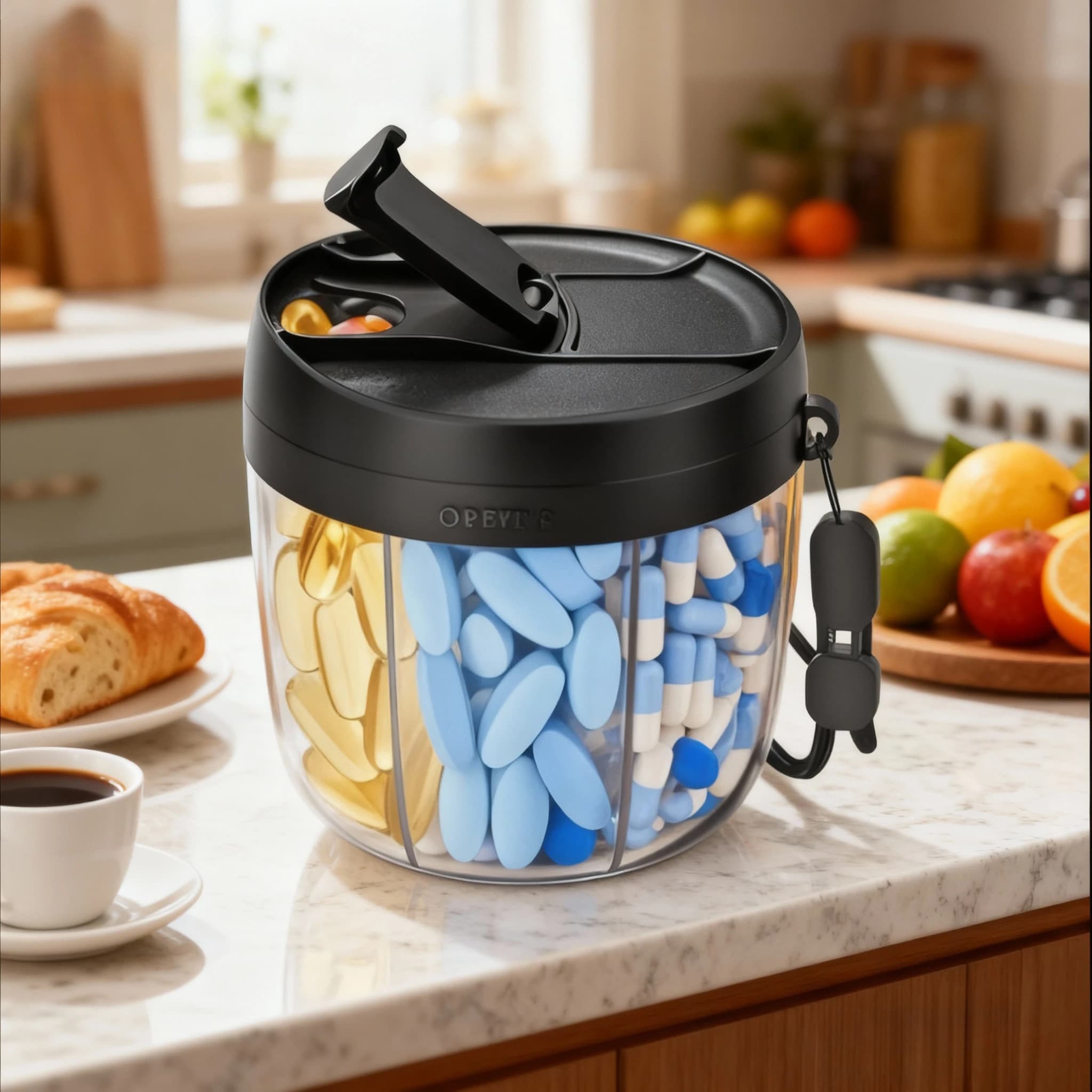 Boîte de rangement portable à 7 compartiments pour compléments vitaminiques, organisateur de capsules énergisantes avec design anti-erreur