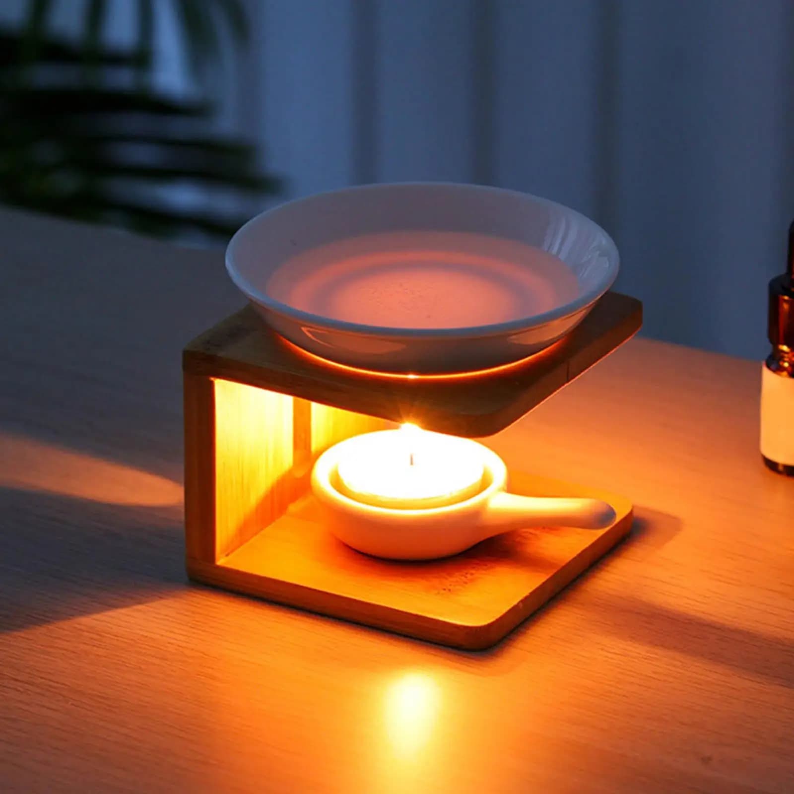 Brûleur d'huile essentielle en céramique avec bougeoir, brûleur de cire parfumée, photophore, pièce maîtresse décorative pour le bureau et la maison