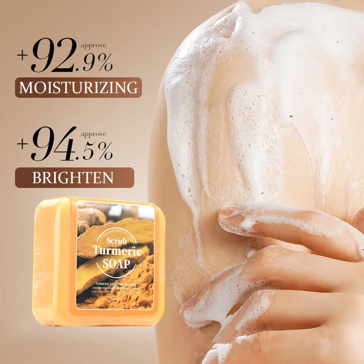 Le savon nettoyant aux huiles essentielles de curcuma contenant l'acide citrique Vc peut nettoyer en profondeur et éclaircir la peau, c'est un savon jetable