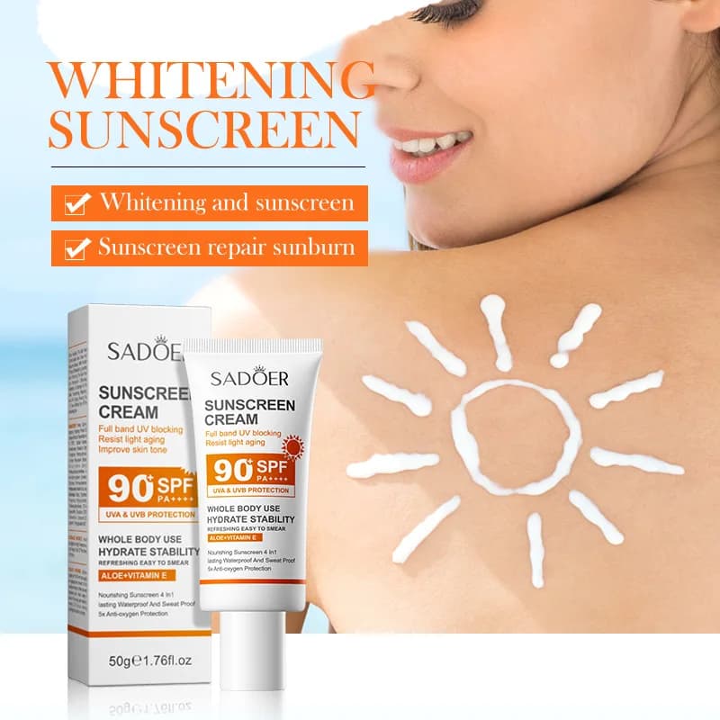 SADOER Spf 90 + crème solaire pour visage corps entier utilisation protecteur solaire résistant aux UV réparation bloqueur solaire crème solaire pour le visage