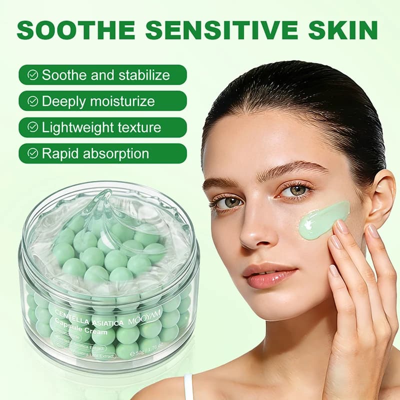 Crème Visage Coréenne en Capsules avec Centella & Astaxanthine, Hydratant Antioxydant aux Pépins de Raisin, Soin Apaisant Réparateur de Barrière Cutanée