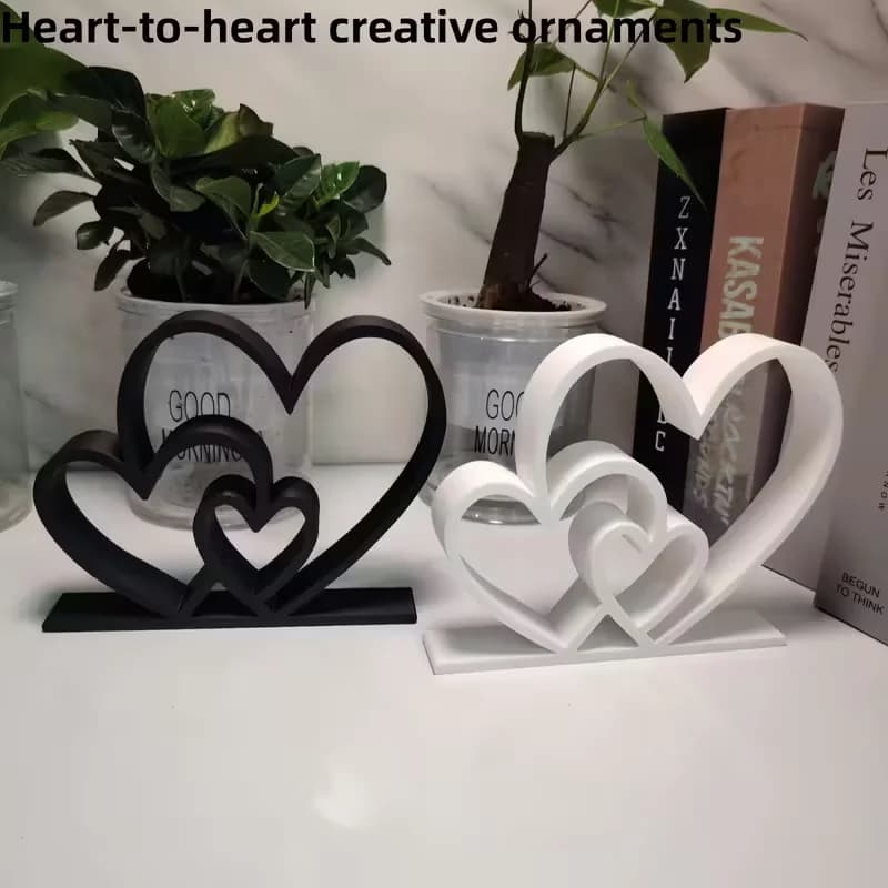 Statue cœur à cœur – Ornement d'amour noir et blanc, décoration de bureau et d'étagère, cadeau de saint-valentin, décoration de la maison