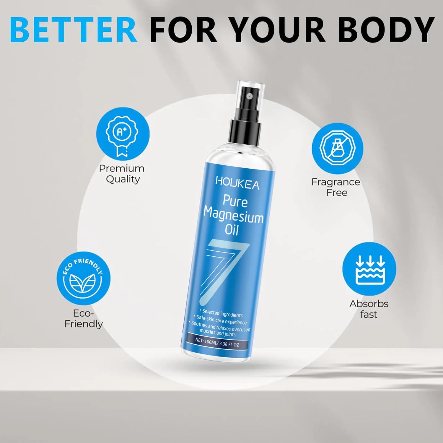 Huile de magnésium pure en spray, chlorure de magnésium liquide de qualité pour les soins des pieds et du corps, spray pour améliorer la rugosité de la peau et une absorption rapide