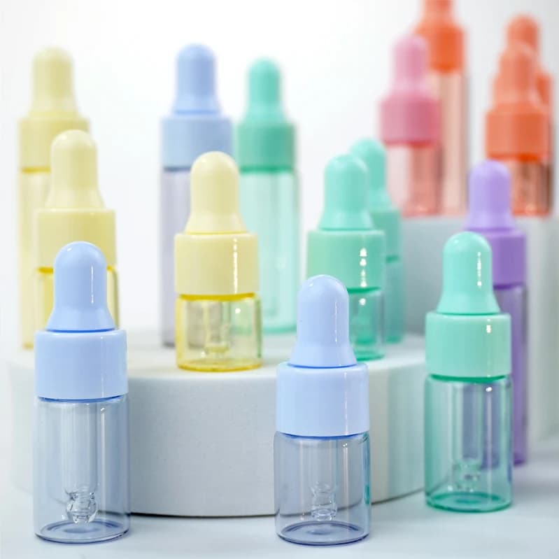 7/30/50/100 pièces Flacons compte-gouttes en verre pour huiles essentielles 5ml, 1ml, 2ml, 3ml, Mini flacon échantillon de voyage Macaron pour sérum de soin de la peau