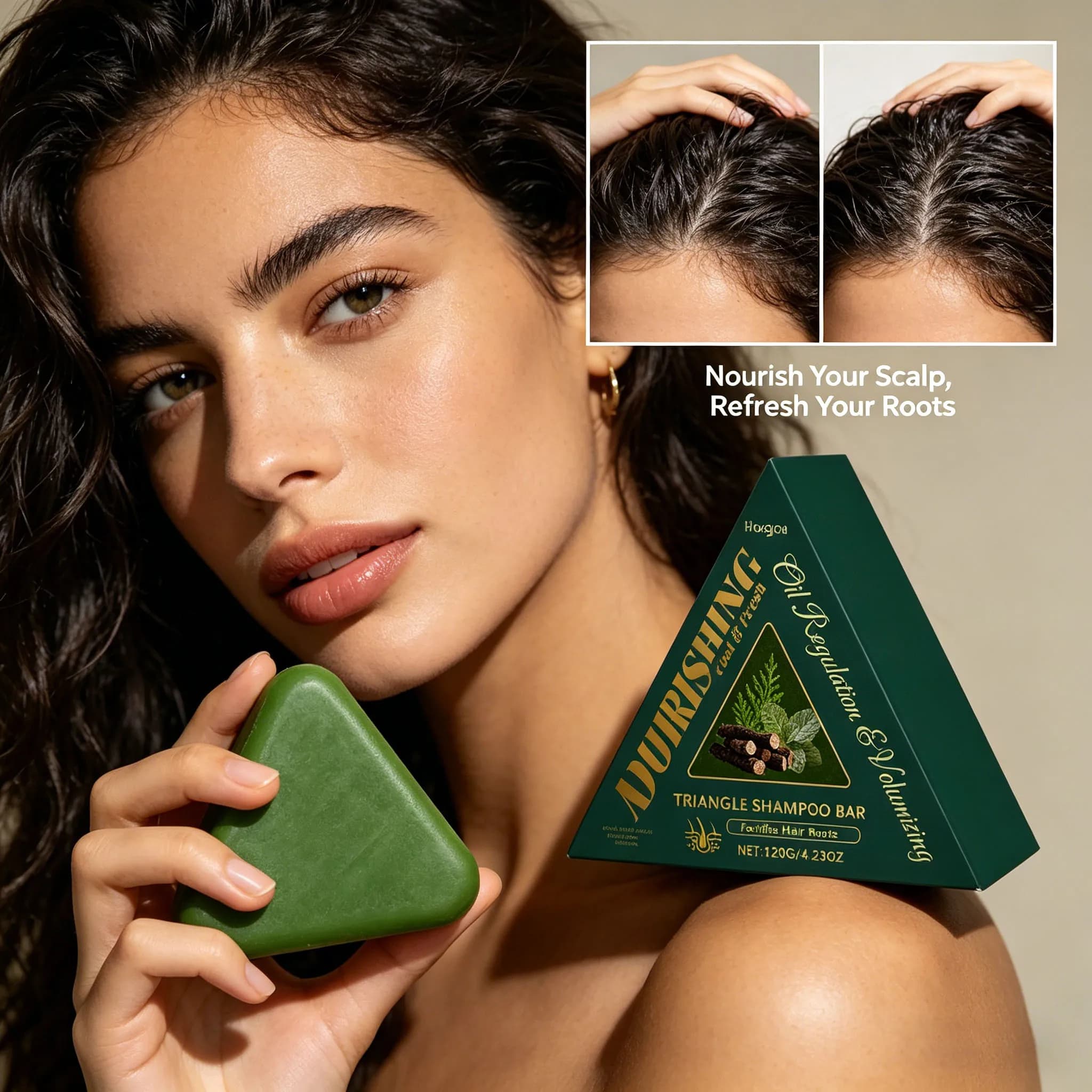 Savon Shampoing Herbal Nettoyant Doux pour le Cuir Chevelu, Rafraîchissant, Contrôle du Sébum, Anti-Pelliculaire, Purifiant, Réduit la Casse, Nourrit les Racines des Cheveux