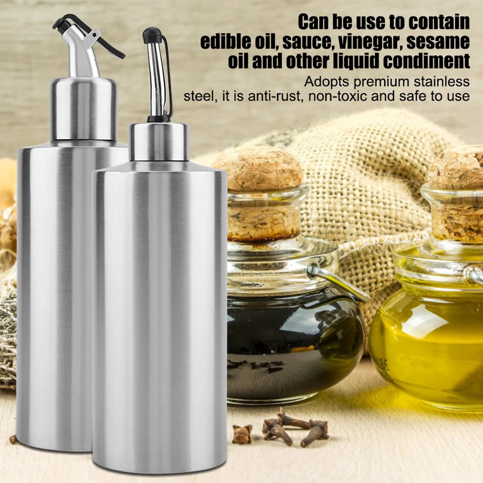 Bouteille d'huile de cuisson en acier inoxydable, distributeur d'assaisonnement, stockage HI pour l'huile et le vinaigre, verser l'huile créative, outil de cuisine