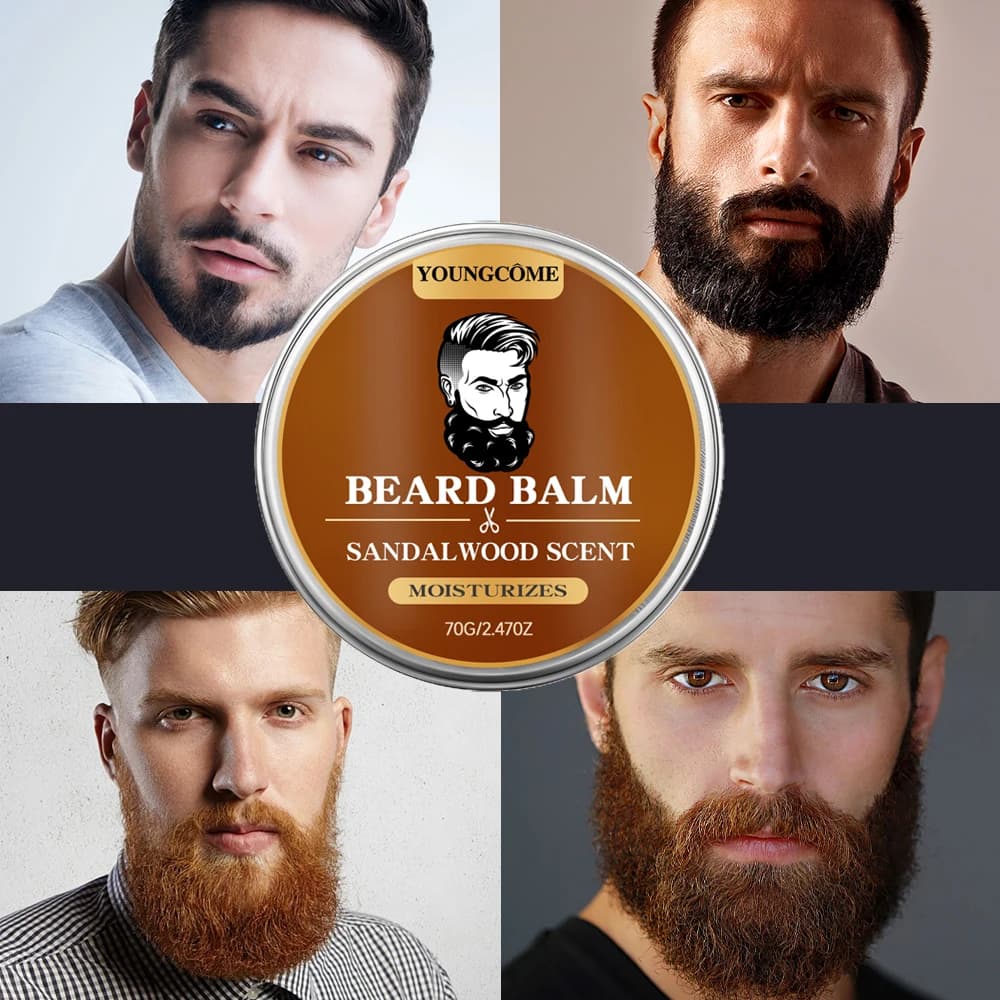 Huile de croissance de barbe bio et baume au bois de santal 1/2/4 Set-24H nourrissant, sans flocons, kit de toilettage pour hommes avec huile d'argan et vitamine E
