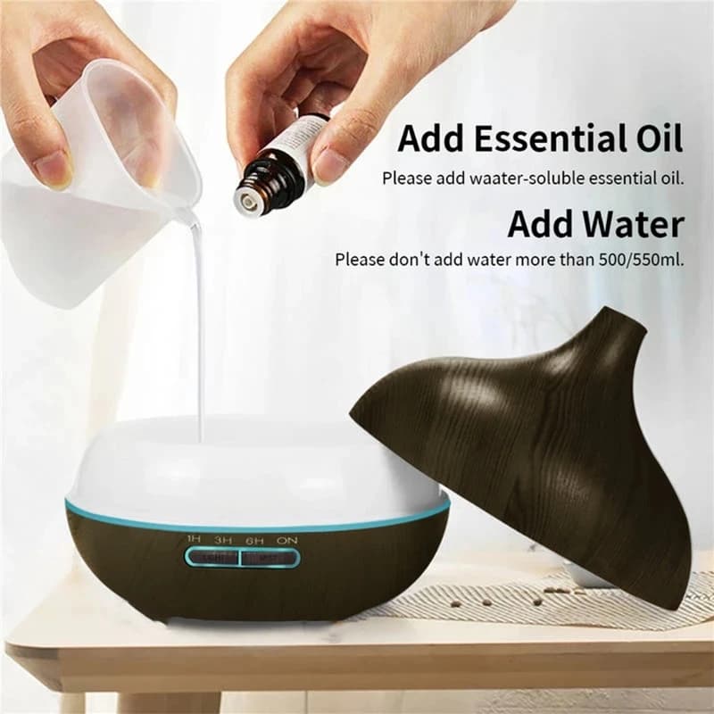 Diffuseur d'arômes USB en bois, diffuseur d'huiles essentielles avec 7 lumières LED pour documents et télécommande, humidificateur d'air USB 62, 550ml
