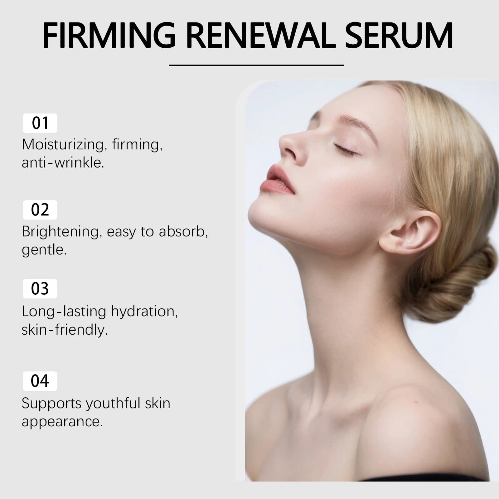 Sérum liftant au peptide NAD+ anti-âge, réduit les ridules, améliore l'élasticité de la peau, resserre les pores, éclaircit et illumine le visage.