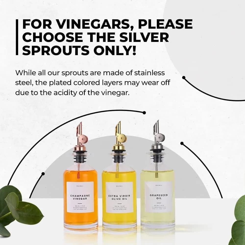 Distributeur d'huile et de vinaigre avec bec en métal, Pot d'huile anti-fuite, récipient d'assaisonnement, distributeur de bouteilles en verre de cuisine