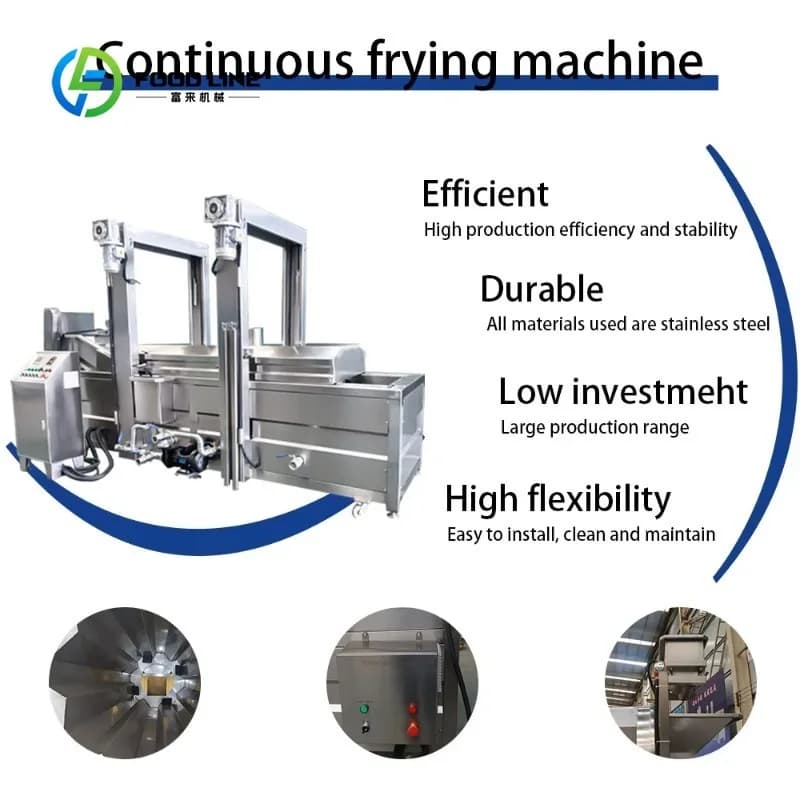 Machine de friture industrielle automatique continue personnalisée avec filtration d'huile intégrée pour fruits de mer/légumes