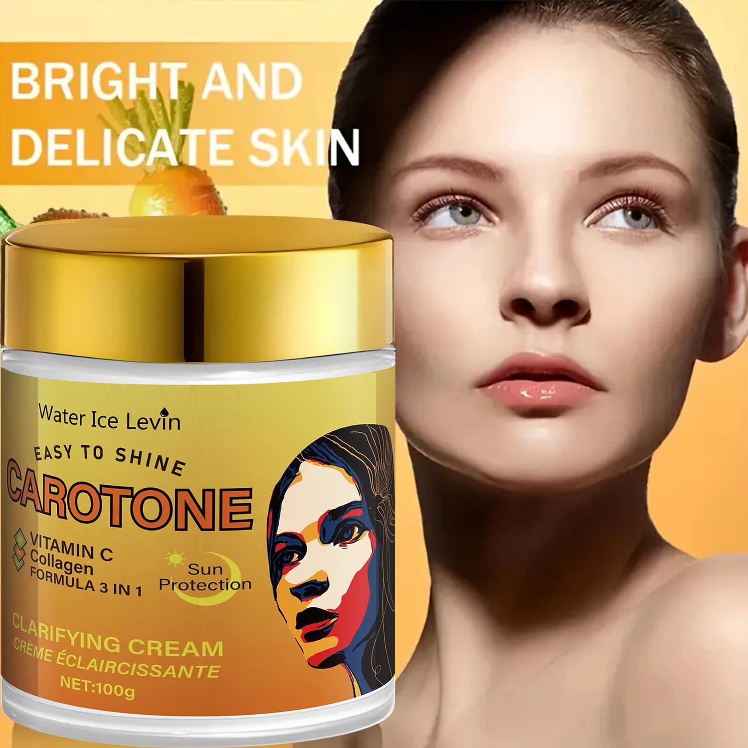 Crème visage riche en bêta-carotène, éclaircissante et antioxydante, hydratante et hydratante en profondeur au collagène, texture légère et non grasse, adaptée aux peaux sensibles