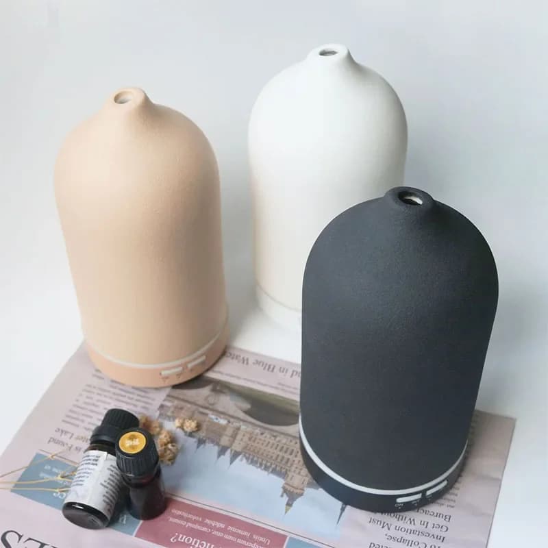 Diffuseur d'huile essentielle d'aromathérapie en céramique, humidificateur d'air à ultrasons avec minuterie, veilleuse, brumisateur frais sans eau, arrêt automatique