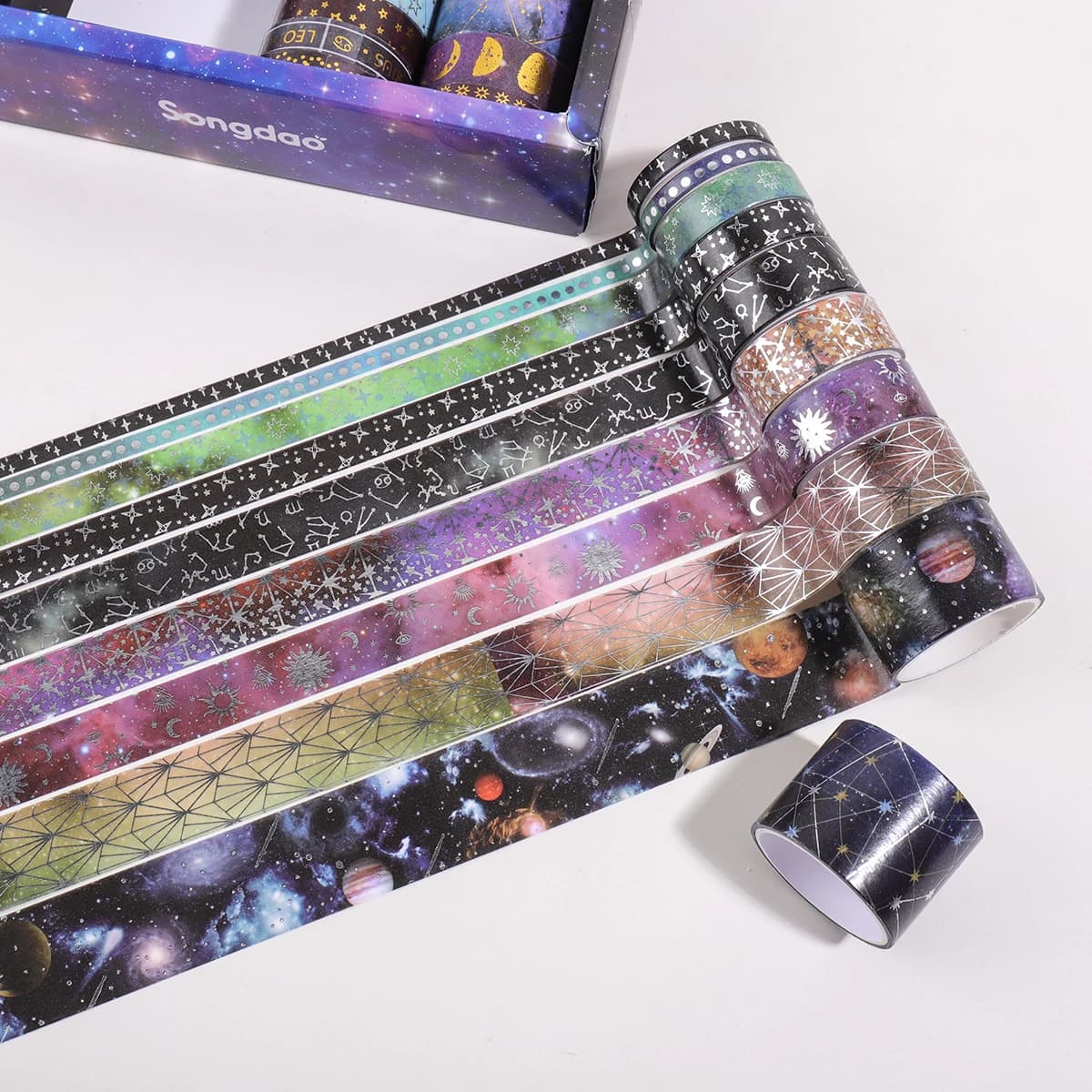 20 rouleaux de ruban Washi en feuille de papier à motif ciel étoilé, ruban décoratif à motif de constellations pour bricolage, scrapbooking, fournitures de papeterie pour étudiants