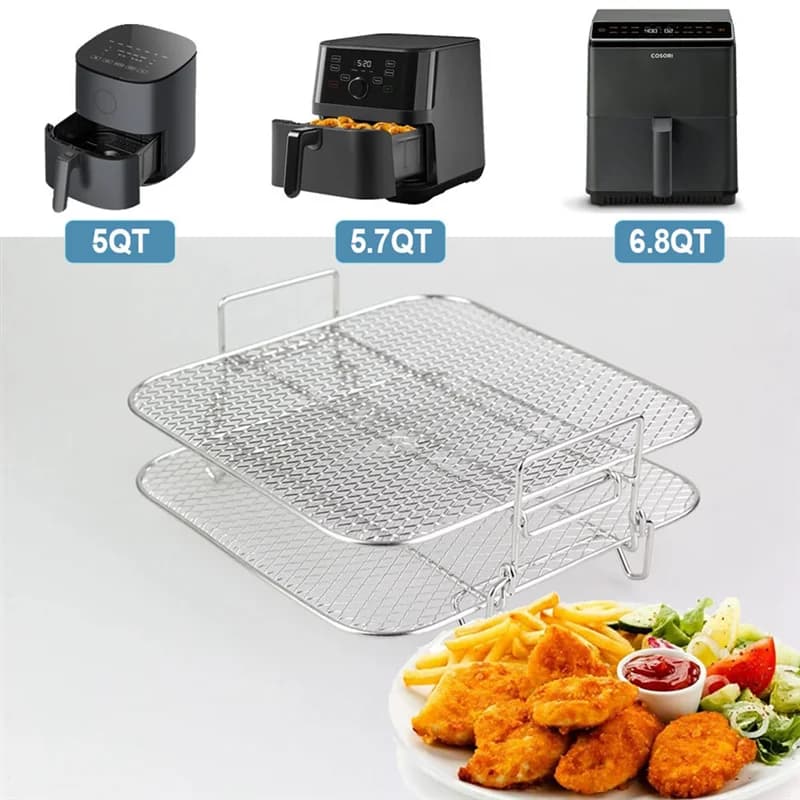 2-Layers Air Fryer Grilling Rack For 4.2-5.8QT Air