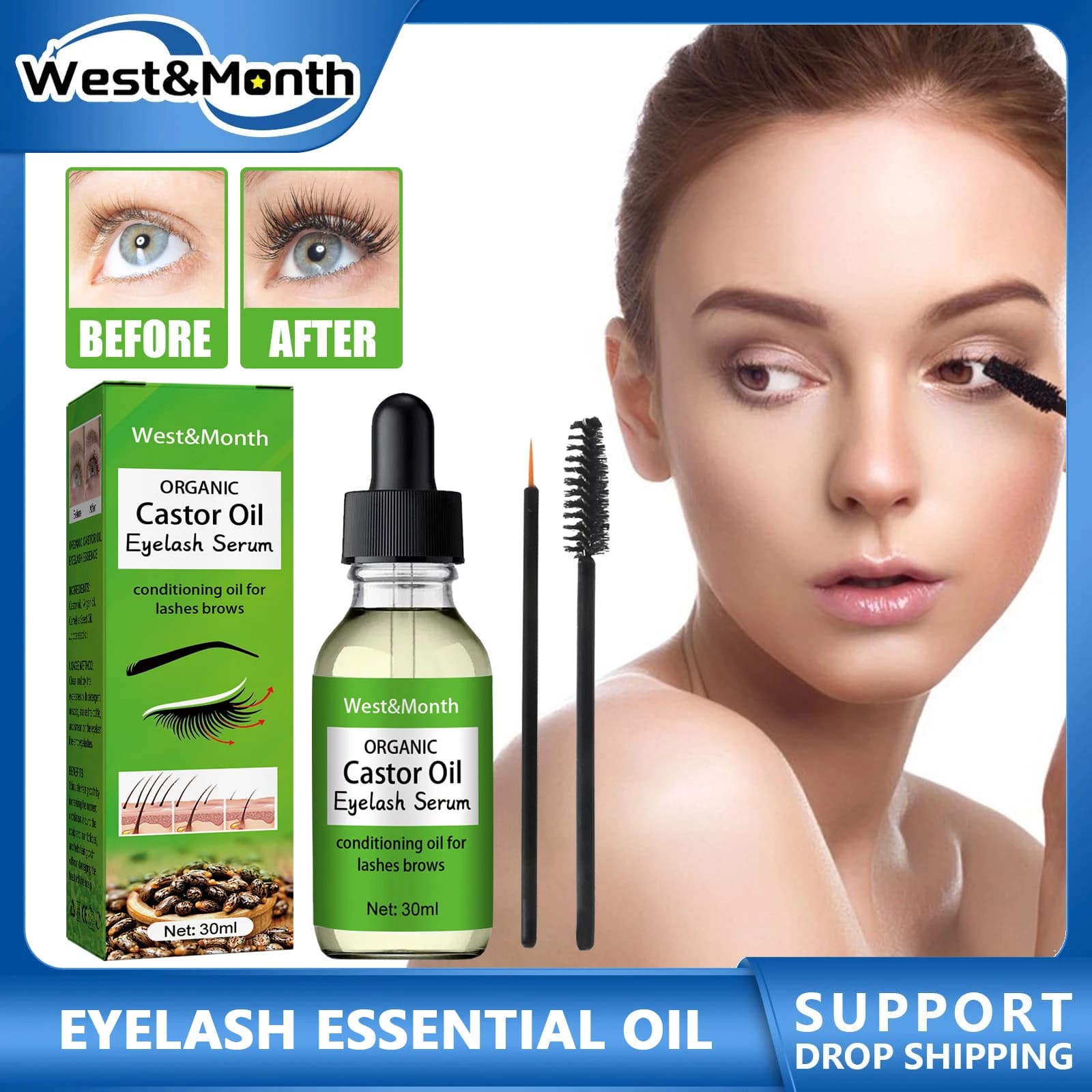 Huile de ricin pour extension de cils, croissance essentielle, optique, nourrissant, rehausseur, hydratant, liquide, boucle, sans trace