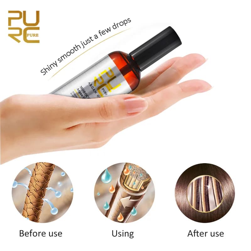 PURC-Huile d'argan marocaine pour femme, soin réparateur pour cheveux abîmés, frisottis secs, traitement lissant, produits capillaires, 100ml