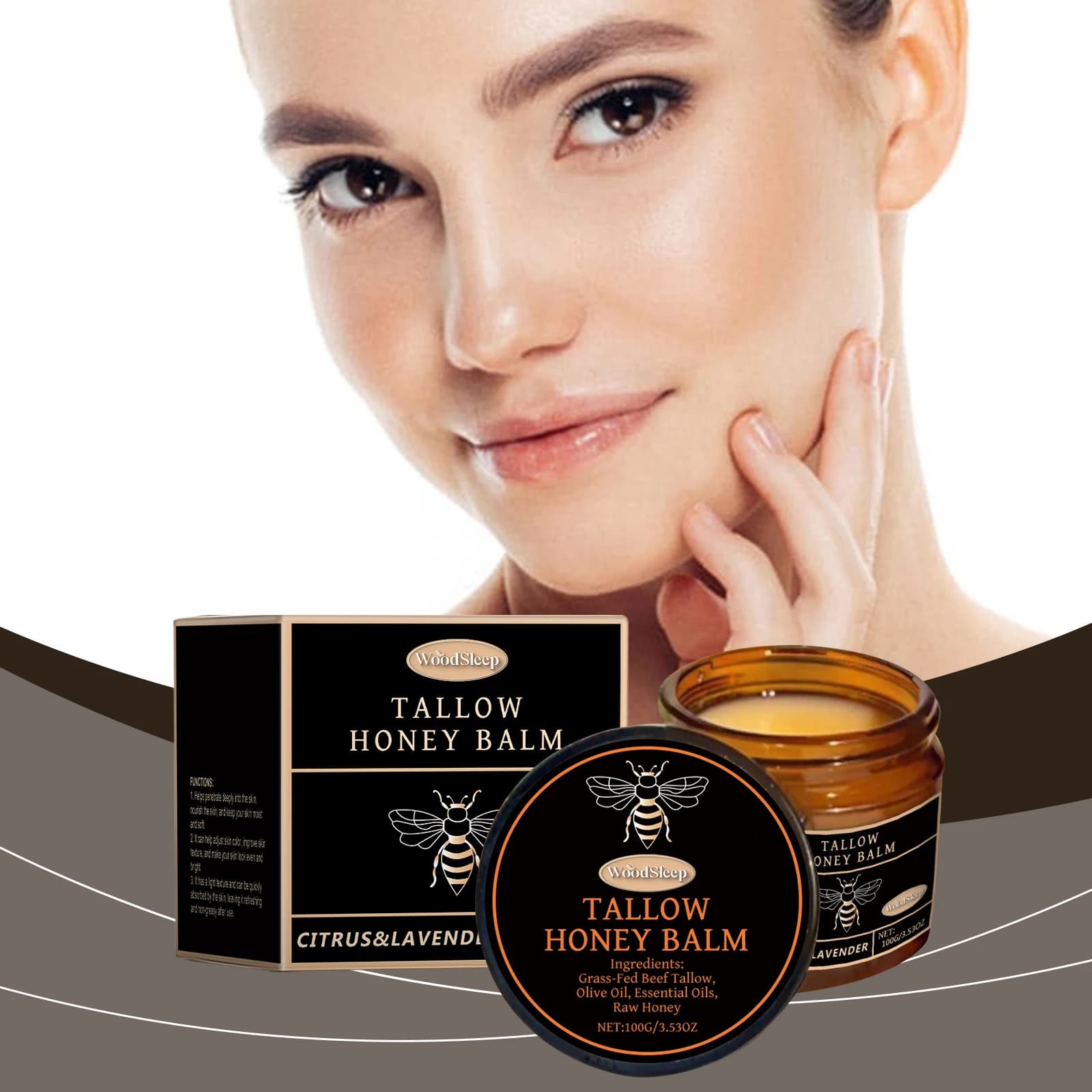 WoodSleep 100g Crème Hydratante au Suif et au Miel, Hydratation Douce, Hydratation pour Peaux Sèches, Crème Rafraîchissante pour la Peau