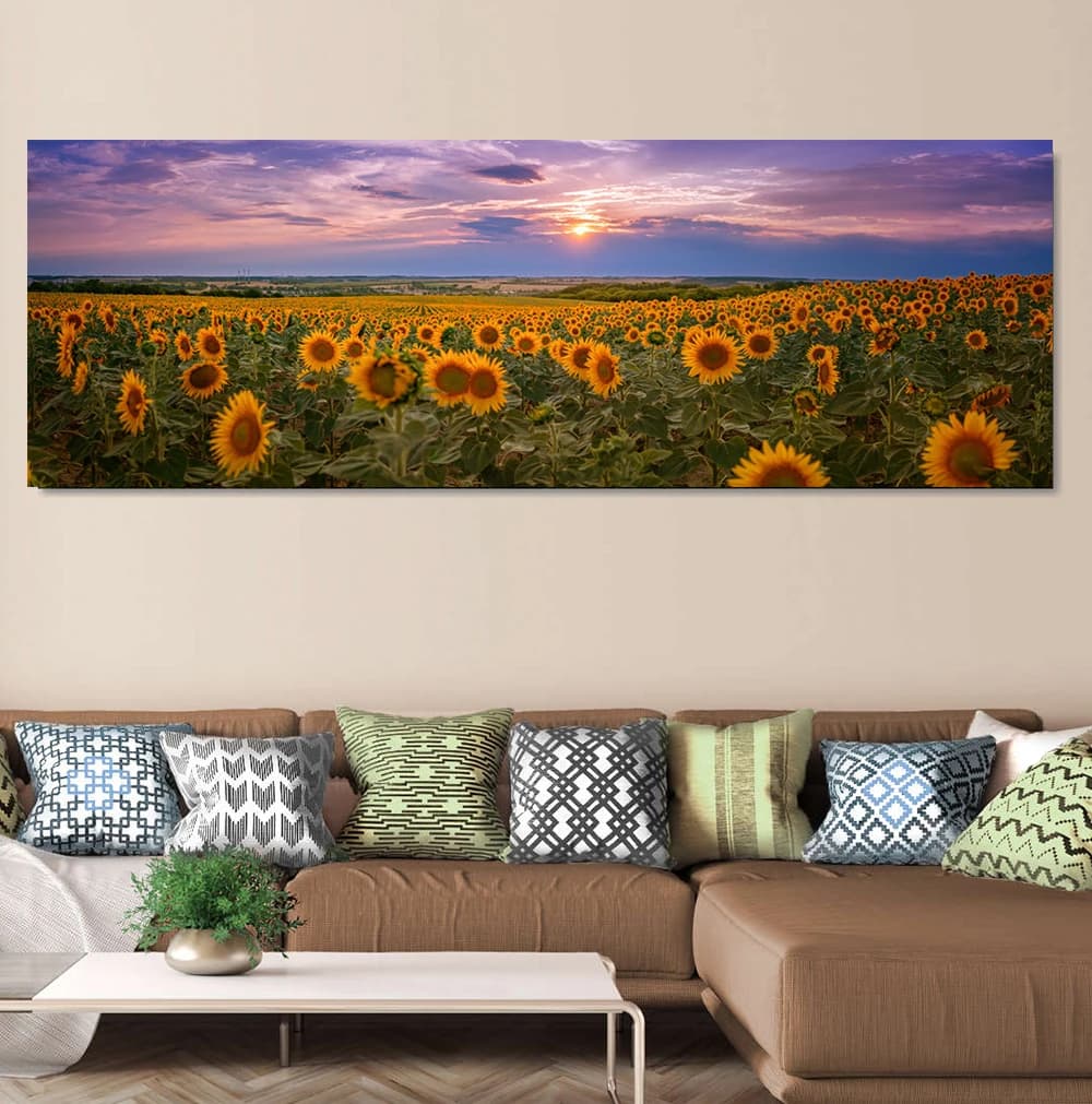 Affiches et impressions de champ de fleurs, peinture sur toile de tournesol HD, art mural floral jaune, décoration de chambre à coucher