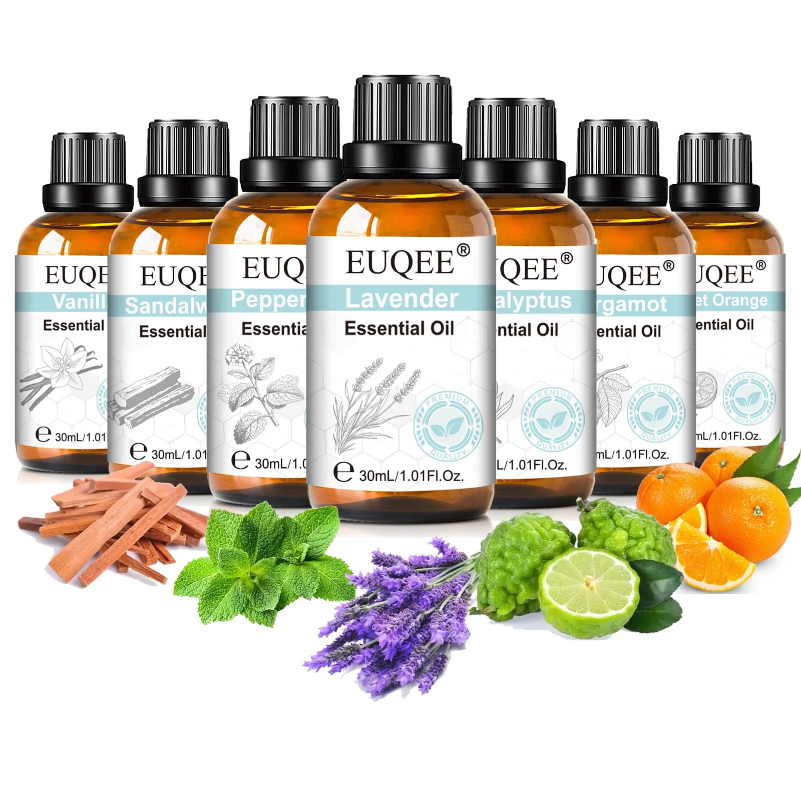EUQEE 30ml huile essentielle d'aromathérapie à la lavande bois de santal Eucalyptus menthe poivrée citronnelle vanille cannelle Reed diffuseur huiles