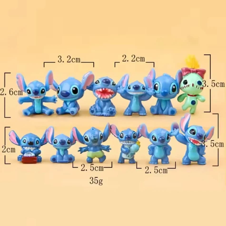 12 figurines miniatures Stitch, 3 cm, personnage de dessin animé Lilo et Stitch, décoration de table, modèle d'objet pour voiture, cadeau
