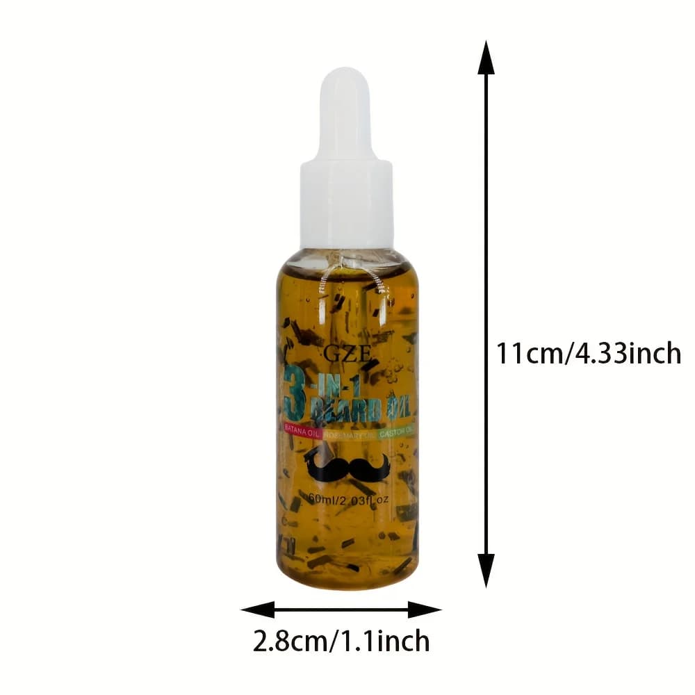 GZE Huile à barbe 3 en 1 pour soin - Hydrate la barbe et conditions de la peau - Élimine les flocons - Pour les hommes avec des poils du visage courts ou longs