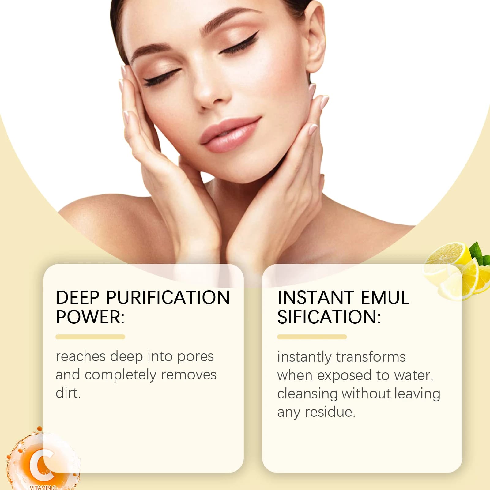 Huile nettoyante à la vitamine C, démaquillante, nettoyage en profondeur des pores, élimination des points noirs, huile nettoyante lisse et rafraîchissante Non grasse