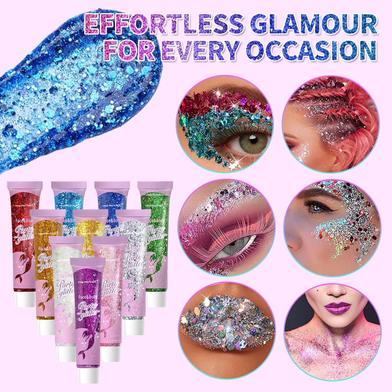 30 pièces/boîte Gel pailleté pour le corps du visage, adapté aux femmes, cheveux grossiers brillants, adapté aux accessoires de carnaval de festival de concert