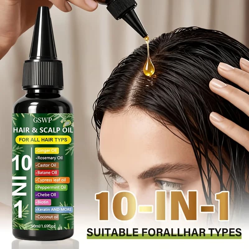 Huile capillaire hydratante 10-en-1 GSWP : Hydrate et nourrit pour prendre soin de vos cheveux. Laisse les cheveux lisses. 50/100ml
