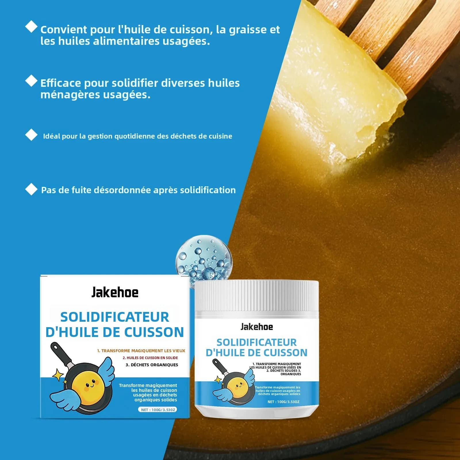Coagulant pour huile de cuisson usagée, agent de solidification rapide, nettoyage facile, non irritant, poudre de traitement d'huile de cuisson sûre pour la cuisine domestique
