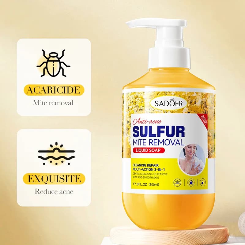 500ml nettoyage en profondeur élimination des acariens au soufre lavage du corps contrôle de l'huile Gel douche