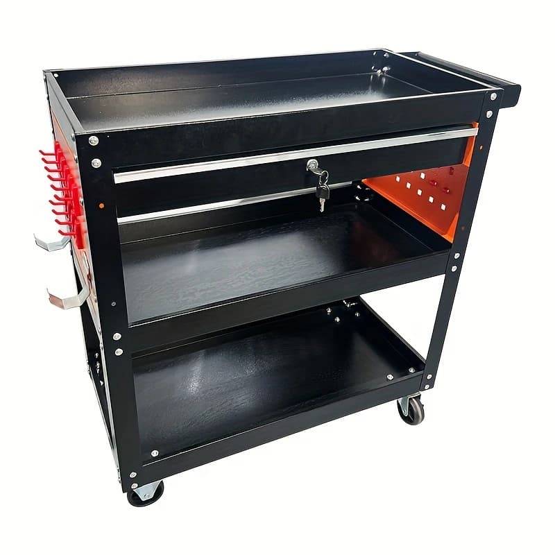 Chariot à outils robuste à 3 niveaux avec panneau perforé, armoire de rangement roulante pour atelier et garage, chariot à quincaillerie mobile