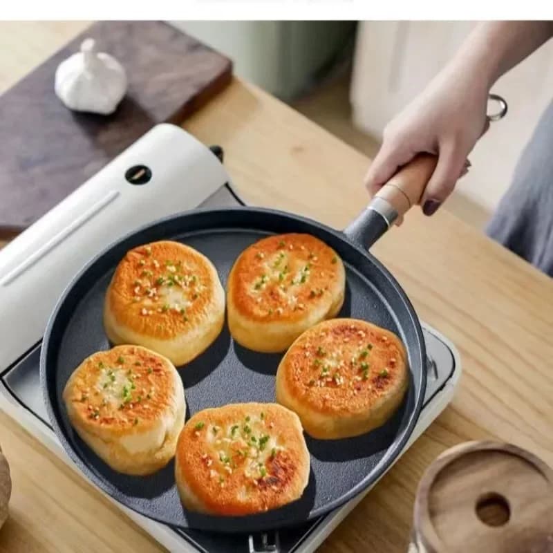 Poêle à frire en fonte non revêtue, plaque multi-usages antiadhésive pour crêpes, Pizza, poêle, outil de cuisson supérieur, Anti-déversement d'huile